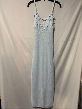 NWT Freshman 1996 Baby Blue Crochet Knit Maxi Dress Size Small